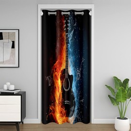 jejeloiu Guitar Door Curtain for Doorway Privacy 34"x80" Rock Music Decorative Door Curtain for Doorway Privacy Home Decor Musical Instrument Ice and Fire Gold Blue Popstar Party Window Treatments