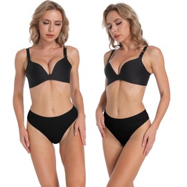 Amwounu High Waisted Thongs For Women Comfortable Breathable Athletics Underwear High Rise Cotton Panties Plus Size Black Pack of 6