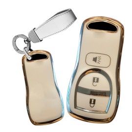 TECART Soft TPU Key Fob Fit for Nissan Armada Frontier Keychain Key Case Key Shell Accessories Protector 3 Button White