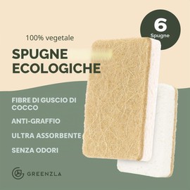 Greenzla Spugne da cucina naturali, confezione da 6 – Spugna biodegradabile a base vegetale in canapa sisal – ecologiche, senza odore, antigraffio, per piani di lavoro della cucina, vasche da bagno,
