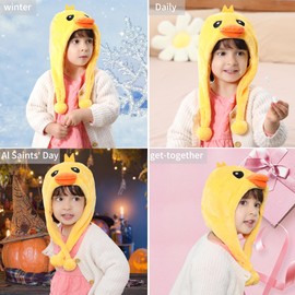 COOKY.D Cute Plush Flannel Animal Hat Headwear Cartoon Animal Cap Headgear Christmas Festival Cosplay Eastern Birthday Gifts for Girls Boys,Duck