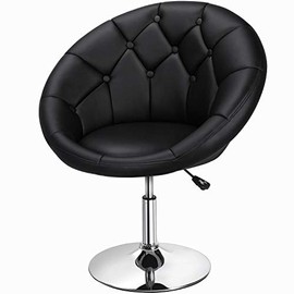 YAHEETECH Dining Room Chair Height Adjustable Round Dining Chair Upholstered Swivel Barrel Chair, Black