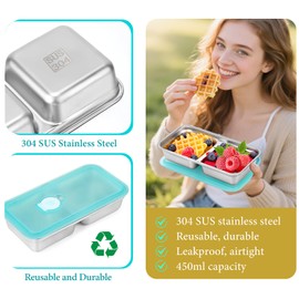 WandaQueen 4 Pack Stainless Steel Snack Containers Reusable with Lid, Grab and Go 2 Compartment Snack Food Storage Containers for School Travel and Outdoor Camping Dishwasher Safe