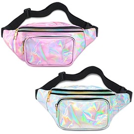 2 Piezas Riñonera Holográfica Bolsa Cangurera de Fiesta de Neón de Los 80 Bolsa de Playa con Cinturón Ajustable Brillante para Festival Neón para Muje