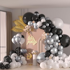 136pcs Black Silver White Balloons Garland Arch Kit,18 12 10 5 Inch Different Sizes Pack Party Latex Balloons for Valentine’s Day Birthday Holiday Party Decorations