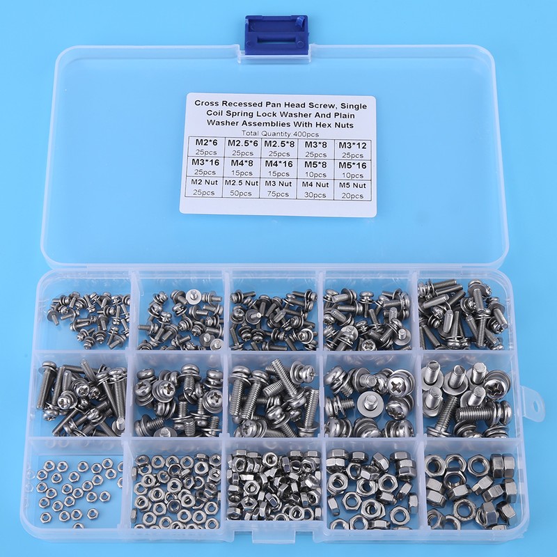 400pcs M2 M2.5 M3 M4 M5 Cross Pan Head Screws