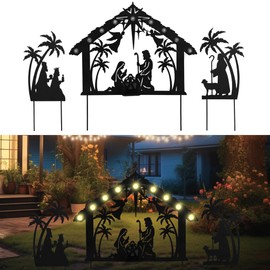 Guangxie 3 Pack Metal Nativity Scene Garden Stakes with Solar Lantern for Outside Outdoor Silhouette Stakes Christmas Yard Ornaments