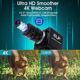 ELP Cámara USB con Zoom óptico 4K, cámara Web con Sensor IMX317 Ultra HD con Lente varifocal de 2,8 a 12 mm, 3840 x 2160 a 30 fps, Enfoque Ajustable, 