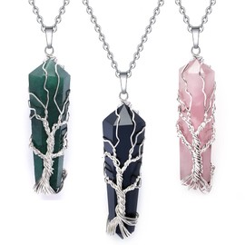 KARMAPLEDGE - Colgante y collar de vidrio curativo espiritual; collar de vidrio de protección para joyas de vidrio (cuarzo rosa, amatista y aventurina verde)