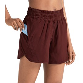 ZUTY Pantalones cortos deportivos de 5 pulgadas para mujer con bolsillo con cremallera, cintura alta, secado rápido, pantalones cortos de gimnasio con forro, Rojo, XS