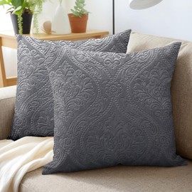 Encasa XO Luxury Embossed Velvet Cushion Covers - Plush Throw Pillow Covers For Elegant Living Rooms & Bedrooms, Machine Washable, 40x40 cm Grey | Set of 2 | Covers Only No Insert