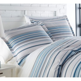 Coastal Stripes Collection - Premium Quality, Soft, Wrinkle, Fade, & Stain Resistant, Easy Care, Oversized Duvet Cover Set, King / California King, Blue