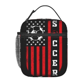 Soccer Insulated Lunch Bag - Portable Lunch Box For Women/Men/Girls/Boys Detachable Handle Lunchbag Meal Tote Bag
