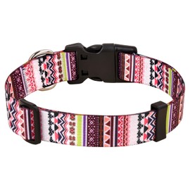 Mihqy Dog Collar with Bohemia Floral Tribal Geometric Patterns - Soft Ethnic Style Collar Adjustable for Small Medium Large Dogs(Pink Bohemia,XS)
