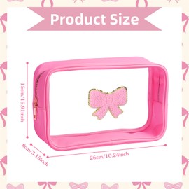 Yoolhamy Pink Clear Bow Cosmetic Bag For Women Girls Cute Bow Travel Bag Coquette Zipper Model Cosmetic Bag For Birthday Gift, Pink, Pink Bow