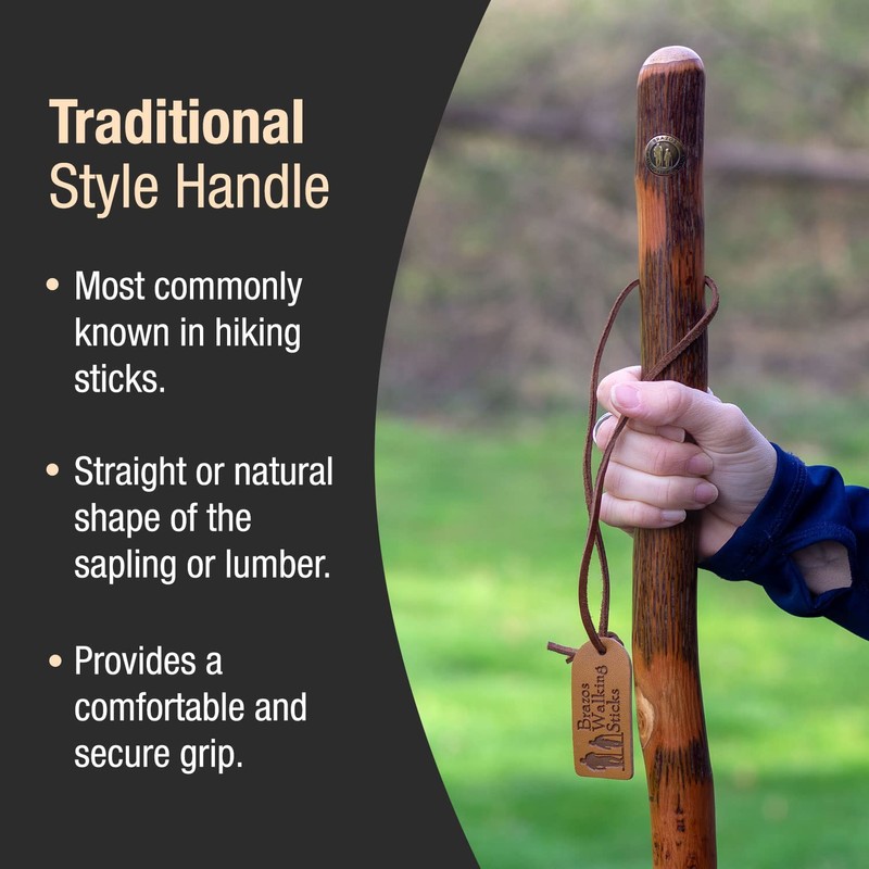 Brazos Rustic Wood Walking Stick, Hickory, Traditional Style Handle, for