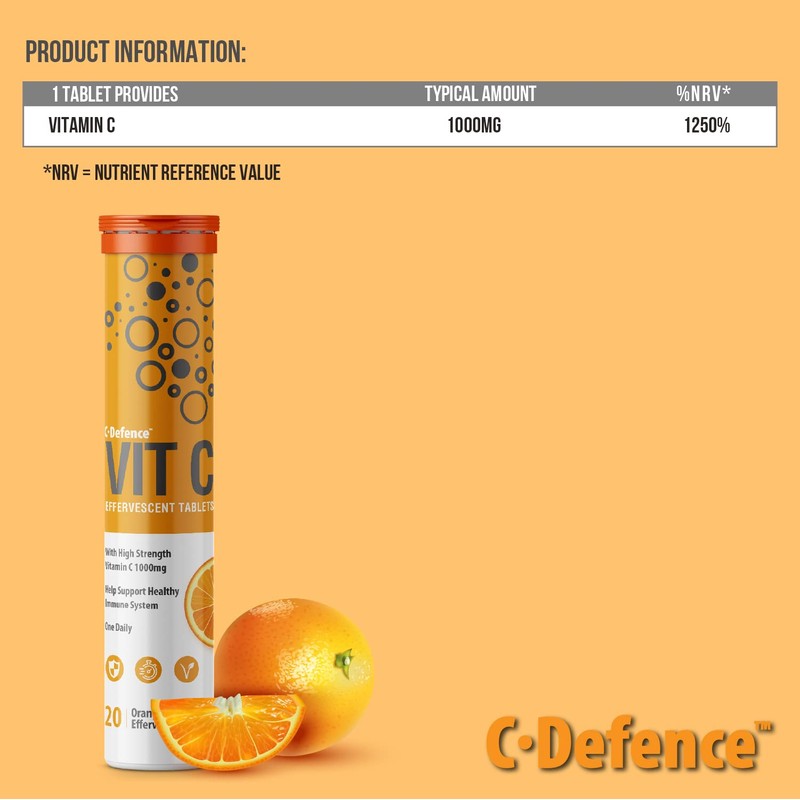 Vitamin C 1000mg Effervescent Tablets - Orange Flavour - 6