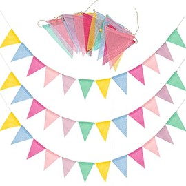 60 Flags 68 Feet Bunting Banner, Multicolor Outdoor Waterproof Triangle Flags Imitated Linen Burlap Bunting Supply for Wedding Birthday Party Home Festival Decoration