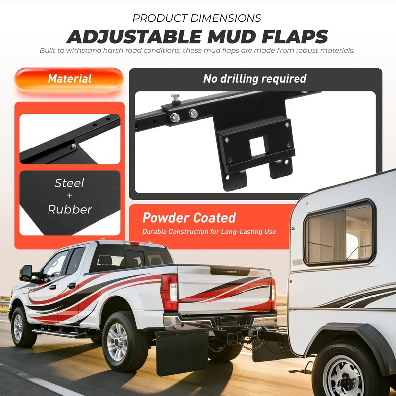 Gelacie Adjustable Hitch-Mounted Mud Flap 2" Hitch Receiver Fits Most