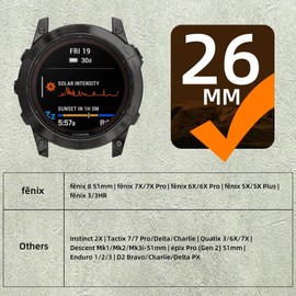 Bandletic Rubber Bands Compatible with Garmin Fenix 7X Pro Band - for Garmin Fenix 6X Band/Garmin Fenix 5X Watch Band, 26mm Easy-Fit Watch Band for Fenix 8 51mm/7X/6X Pro/5X Plus/3 HR/Tactix/Enduro