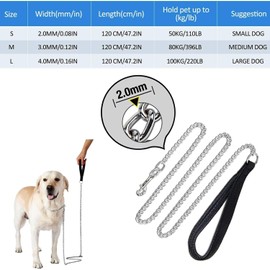 Dog Chain Lead 1.2m Metal Heavy Duty Chew Proof Dog Leash, Dog Training Leash with Nylon Soft Padded Handle, Strong Durable for Small Medium Large Dogs Training Walking (Black, S-Width 0.2 cm)