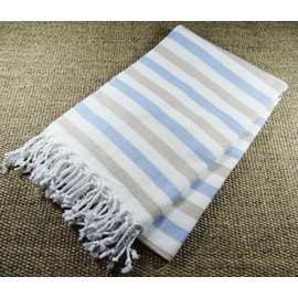 Morganicsbeauty Turkish Hammam Peshtemal Africa striped 100x175cm 100% Cotton-Blue/Beige