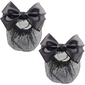 Nanairo-kan Ribbon Barrette, Set of 2, With Bun Net, Hair Clip, Simple, Formal, Office, Ceremonial Occasions, Hospitality (Plain Black)