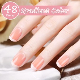 Kiiwah Pack of 48 French False Nails for Gluing, 10 Sizes Artificial Fake Acrylic Fingernails with Nail Files and Nail Glue for Women and Girls DIY Manicure Decoration