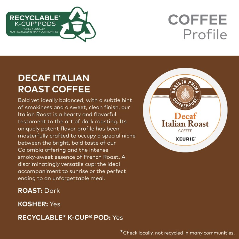 Barista Prima Coffeehouse, Italian Roast Decaf Keurig Single Serve K-Cup