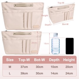 Bag Organiser for Longchamp Bag le Pliage M, Bag Organiser Polyester with Key Ring, Waterproof, Inner Pocket Organiser Shopper for Tote Bag, Handbag Women (Beige, Medium)