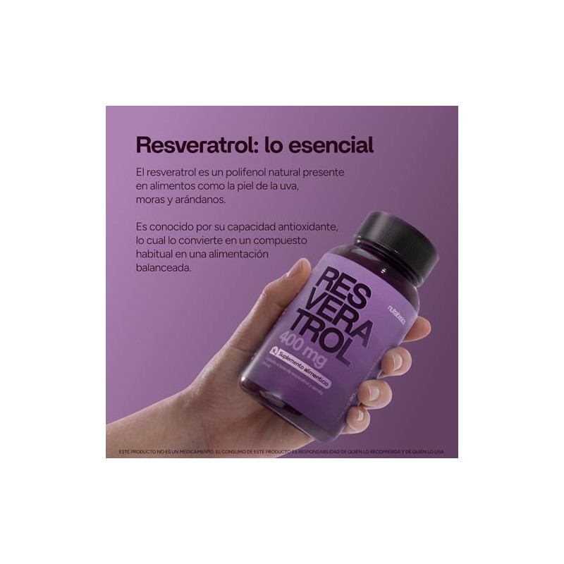 Resveratrol 400mg Puro 90 Cápsulas con Semilla de Uva Nutrabasics