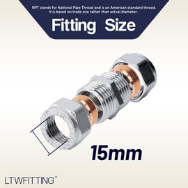 LTWFITTING Chrome-plated 15 mm OD Compression Union Brass Compression Fitting (Pack of 2)