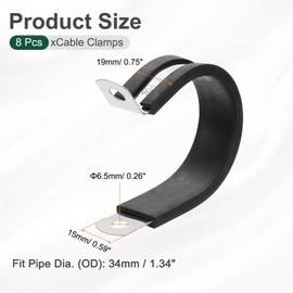sourcing map 1-3/8"(34mm) Cable Clamp, 304 Stainless Steel Rubber Cushioned Insulated Clamp R Shape Metal Clamp Tube Holder for Pipe Hose Wire Cord Installation 8Pcs