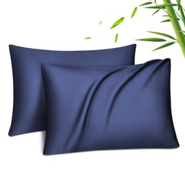 Fittia Lyocell Bamboo Cushion Cover Bamboo Fibre Pillowcase Silky Soft Cooling Breathable with Concealed Zip Navy Blue 40 x 80 cm Set of 2