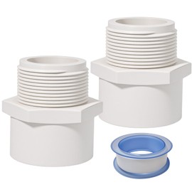 1.5 Inch Male Thread PVC Fittings White 2-Way PVC Pipe Coupling Adapter Connectors Coupling for 1-1/2 Inch Schedule 40 Pipe（2 Pack）