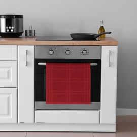 DecorRack Large Kitchen Towels, 15" x 25" Absorbent Dishcloths, 100% Cotton Hand Towels, Plaid Pattern Cleaning Rags, Red Set (Pack of 4)