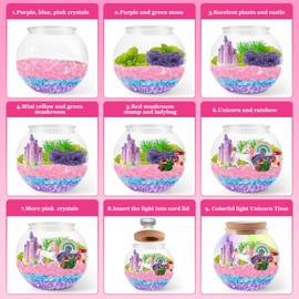 Unicorn Terrarium Kit for Kids，Unicorn Toys for Girls Age 4-6 with 12 Modes LED Remote Night Light, DIY Arts and Crafts Kit for Kids Birthday for Girls Ages 4 5 6 7 8-12 Year Old (Crystal)