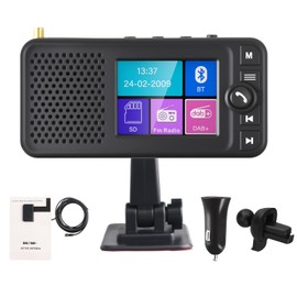 Hikity Car Radio DAB/DAB+ Adapter, 2.4 Inch LCD Colour Display + FM Transmitter + Bluetooth for Music + Auxiliary Input/Output + Car Charger
