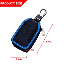 Osilly Car Key Fob Cover Case, Leather Auto Smart Key Holder Keychain Case with Mesh Window for Remote Key Fob（Black/Blue）