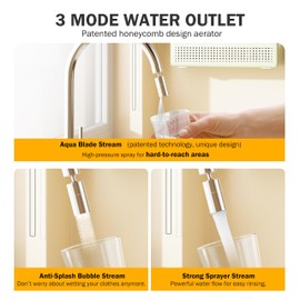 Frizzlife 360° Swivel Faucet Aerator Sink Extender, 3-Mode Sprayer Water Filter Extension Replacement, Universal Big Angle Tap Head Attachment for Kitchen/Bathroom & Washing Hair/Face/Toddlers Use