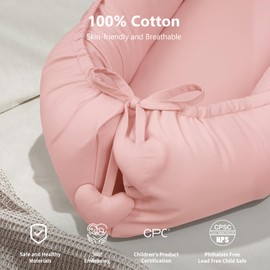 TARJODGY Baby Lounger - Baby Lounger for Newborn 0-24 Months, Soft Breathable Cotton Pink Infant Lounger Cover, Portable Baby Nest for Baby Girl