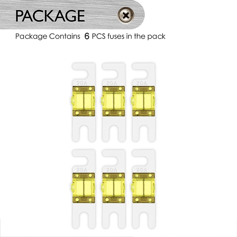 Greluma Pack of 6 20A Mini ANL Fuses for Automotive
