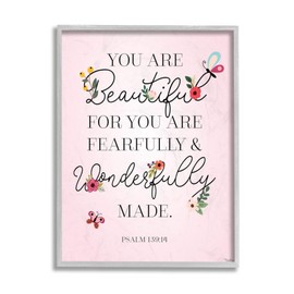 Stupell Industries Wonderfully Made Faith Based Psalm Floral Pink Gigi Louise Grey Framed Wall Art, 11x14