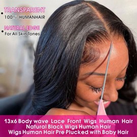 studyy 13x6 Lace Front Wigs Human Hair for Women 180% Density 13x6 HD Transparent Lace Frontal Wigs Human Hair Natural Hairline with Baby Hair Body Wave Wigs Pre Plucked Black wig 20inch