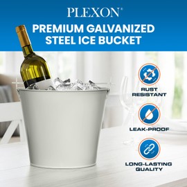 PLEXON Ice Bucket for Parties Coctail Bar Restaurant - Drink Beer Champagne Metal Pail Bucket with Handle, Beverage Chiller for Valentines Day, Galvanized Steel, Set of 6