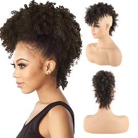 CINHOO Ponytails Afro High Puff Hair Bun Ponytail Drawstring With Bangs Synthetic Jerry Curly Mohawk Wigs Kinkys Curly Fauxhawks Pony Tail Clip in on Wrap Updo Hair Extensions with six Clips. (4#)