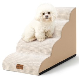 COZY KISS Dog Stairs for Small Dogs 19.7" H, Pet Step with Leakproof Cover, High Density Foam Cat Ramp for Bed, Couch or Sofa, Lightweight, Durable, Comfort, 15.7x28.3x19.7 inch, 4 Tiers, Beige