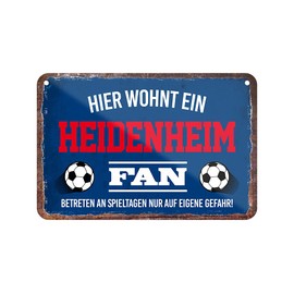 Hier wohnt ein Heidenheim Fan Tin Sign - Metal Sign with Cord and Suction Cup - Football Fans Ultras Pendant Enthusiasts - Wall Decoration Door Decoration Man Cave Teenager's Room Workshop Living Room