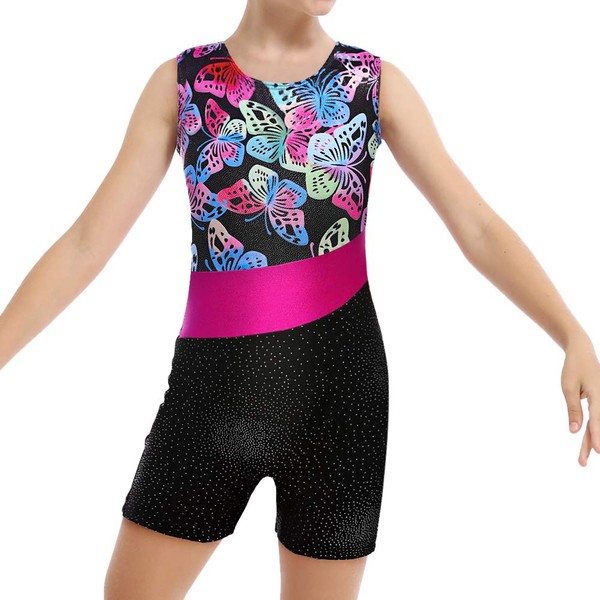Gymnastics Leotards for Girls with Shorts 9-10 Years Old Fancy Butterfly Sparkles