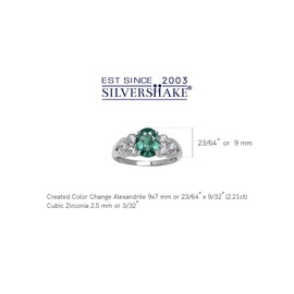 Silvershake 2.2 ct 9X7mm Created Color Change Alexandrite 925 Sterling Silver Engagement Aniversary Ring June Birthstone Gemstone, Created Alexandrite